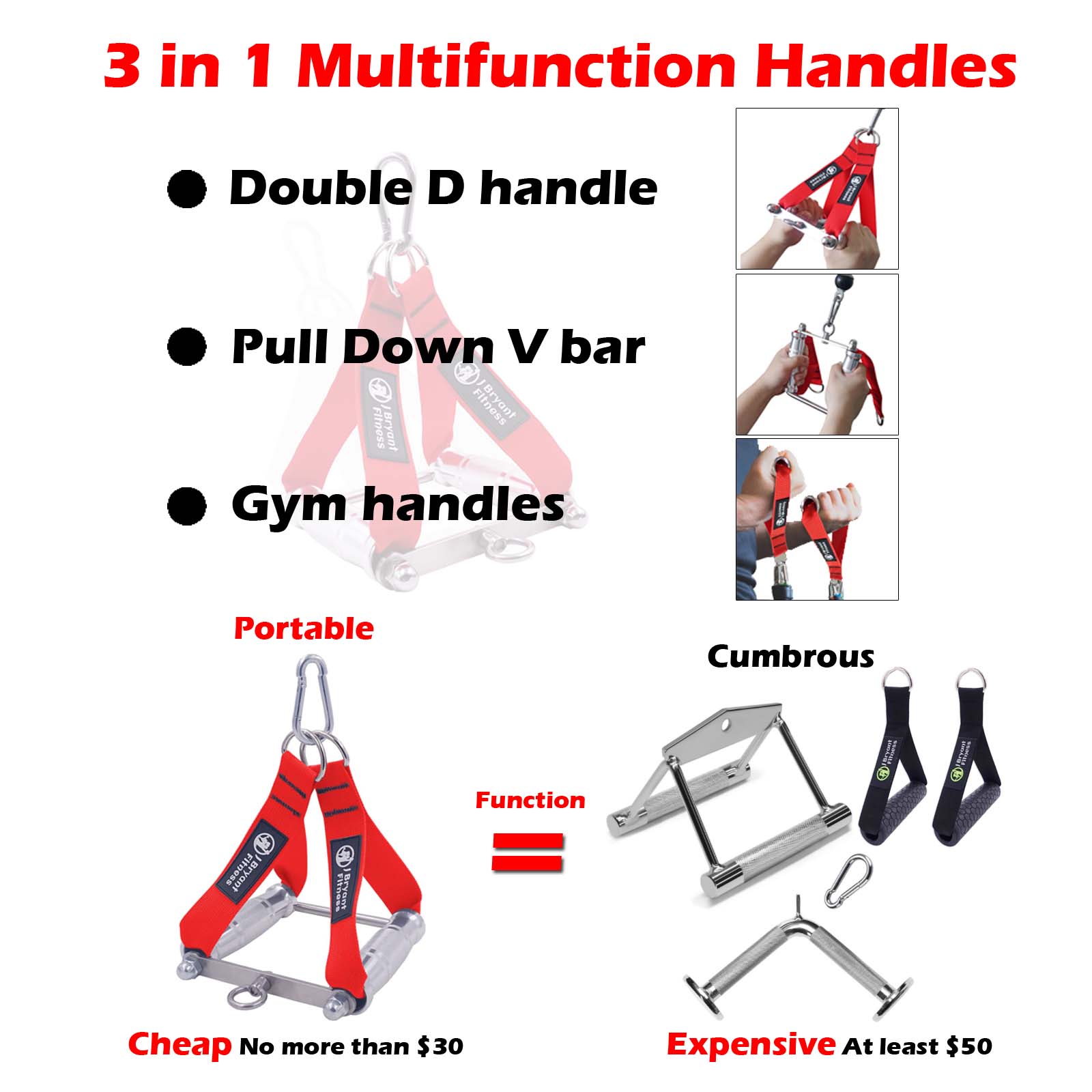 Multifunction Seated Row Double D Handles V Bar Cable Machine Attachments Press Down Strength Training Fitness Gym Accessories