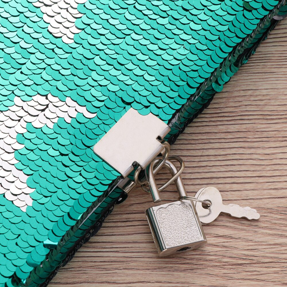 Mermaid Pattern Sequin Journal Notebook Writing Notebook Planner Personal Diary Organizer with Lock (Light Green+Silver)