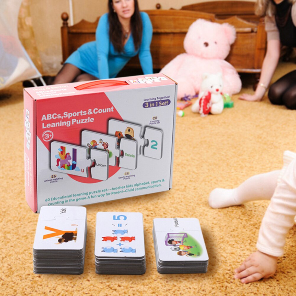 3 In 1 Learning Puzzle Set Alphabet Numbers Puzzle Card Set Early Educational Matching Puzzle Game For Kids Toddlers Children