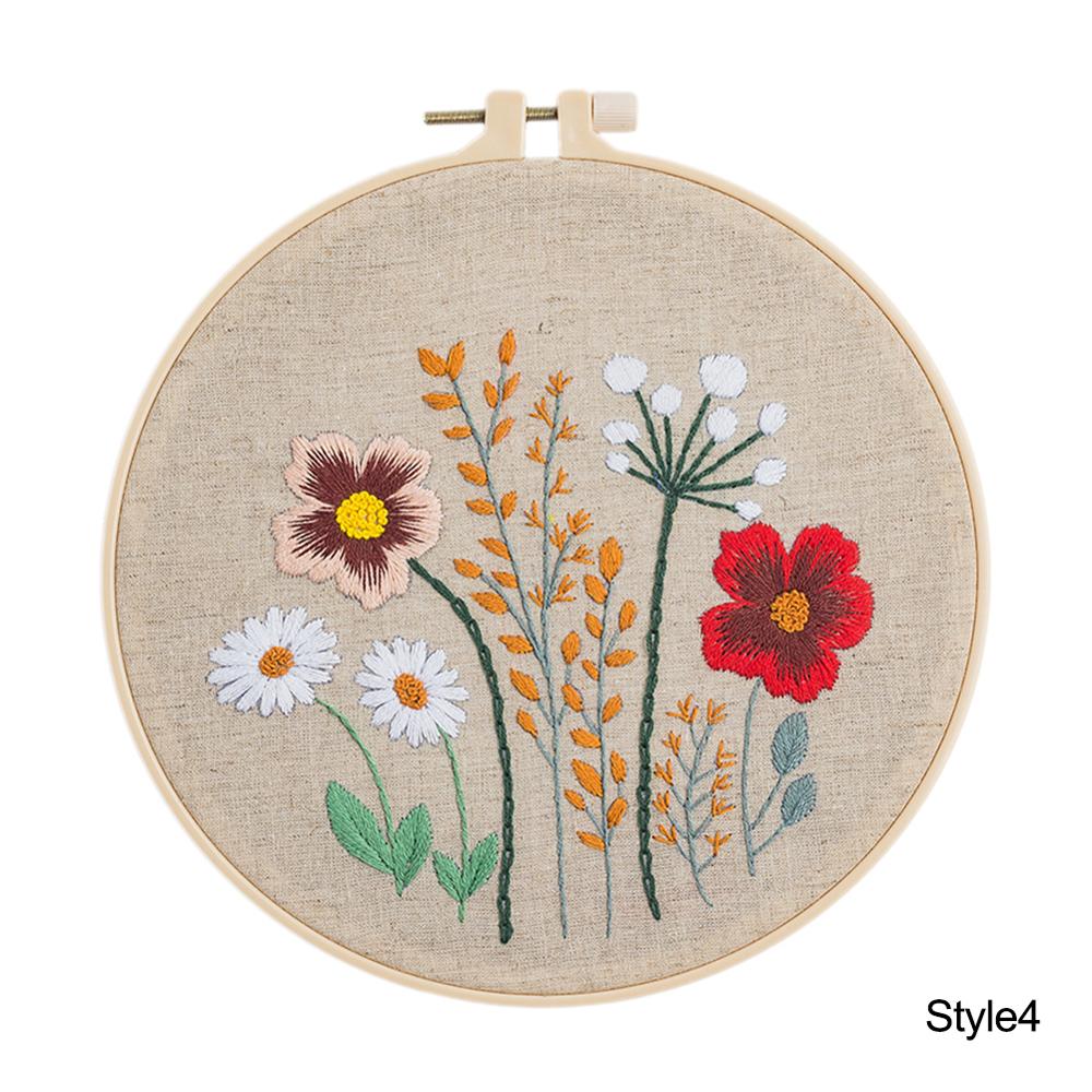 DIY Stamped Embroidery Kit For Starter Flowers Butterfly Pattern Embroidery Cloth Color Threads Tools Kit 20x20cm