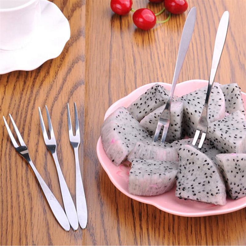 6PCS Stainless Steel Forks Two Prong Fork Dessert Fruit Forks Party Tableware Kitchen Accessories Dinnerware Set Food Cutlery