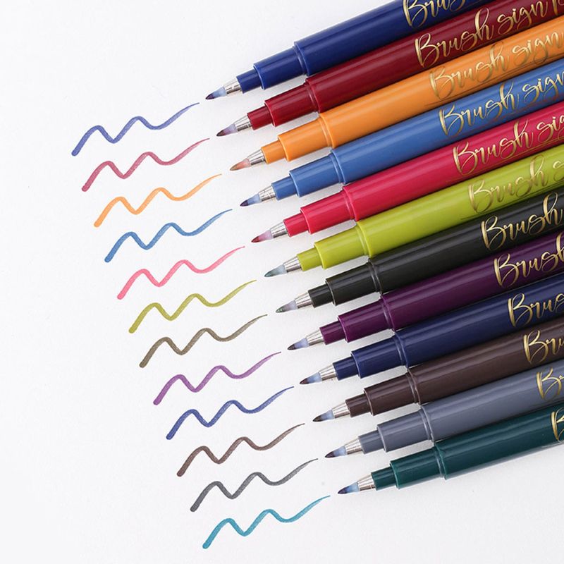 12 Colors Calligraphy Marker Brush Pens Small Regular Script Art Drawing Signature Art Painting Office School Supplies