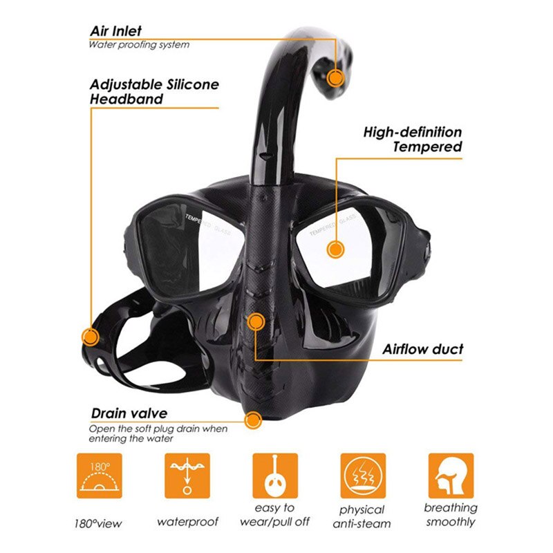 Full Face Diving Mask Swimming Anti-fog Snorkel Mask Full Face Scuba Dry Diving Goggles for Snorkeling, Swimming and Scuba Divin