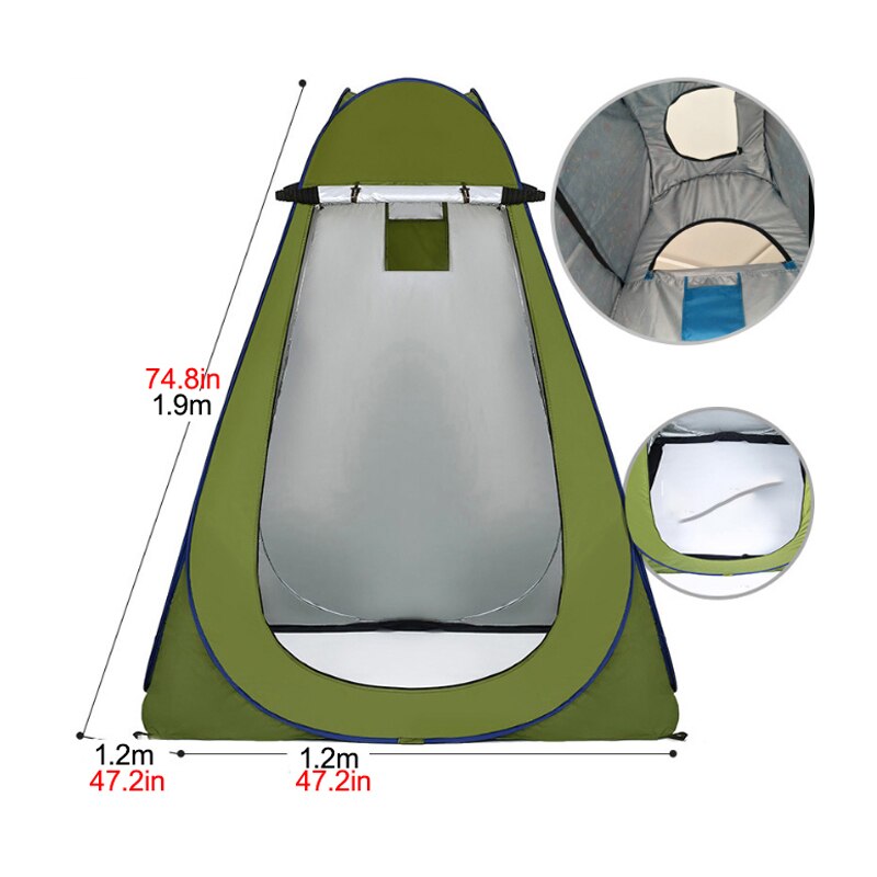 Portable Outdoor Waterproof Easy Open 190T Tent Camping Beach Shower Changing Room Foldable With Bag Army Green/Blue: 1.2m Green