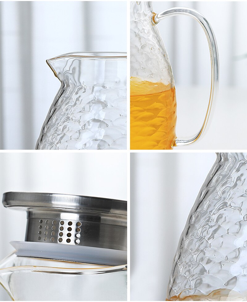 High capacity Glass Fish scale Water Pot 2000ml Jug Teapot Kettle Lemonade Heat-resistant Explosion-proof Heatable Carafe 1500ml