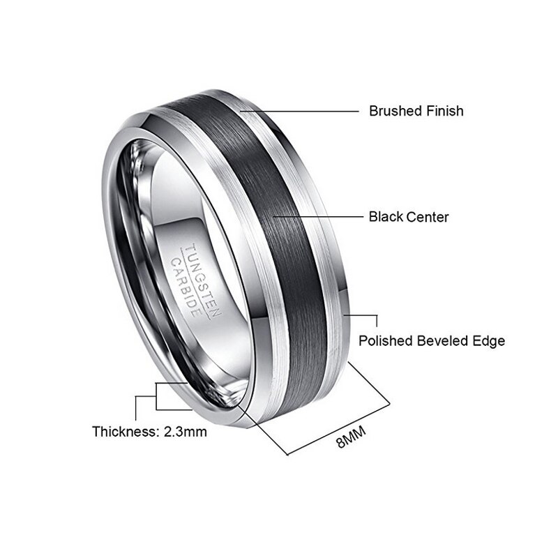 Nuncad Tungsten Carbide Ring 8Mm Heren Ring Geborsteld Afwerking En Zwart Center Afgeschuinde Rand Maat 5 Tot 14 bruiloft Engagement Ring