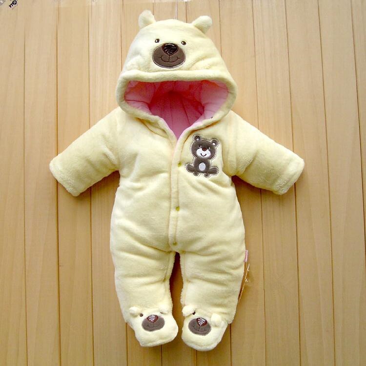 Winter fleece baby rompers, dikke katoenen kleding met capuchon, newbron jongens meisjes meninas, down snowsuits, baby's jumpsuits