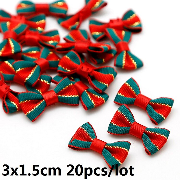 Laços de fita de cetim vermelho/verde, 20 peças, para costura, decoração artesanal para festa/casa/roupa/decoração de cabelo 3x1.5cm: Style 2