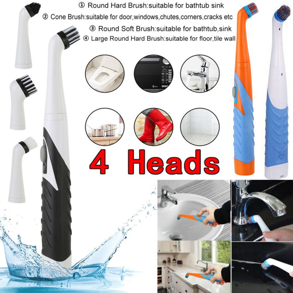 Multifunction Electric Sonic Scrubber Super Cleaning Brush Household Cleaner Brush 4 Brush Heads