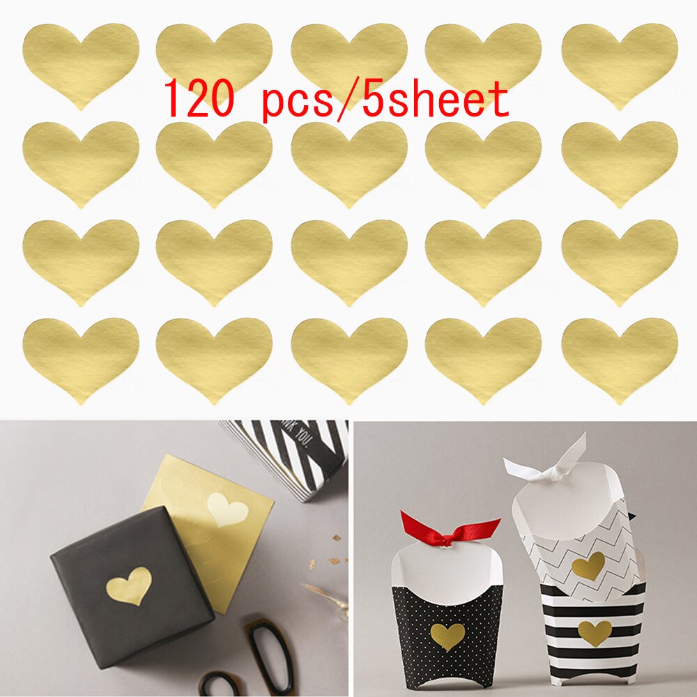 Thank you stickers Golden Heart Shaped Sticker business Box Packaging Sealing Label Baking DIY Party Stickers sheets: 120PCS Stickers