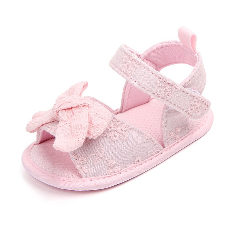 Sunmer – sandales à nœuds pour bébés filles, chaussures d'été en coton doux, antidérapantes, pour nourrissons et tout-petits: pink / 11