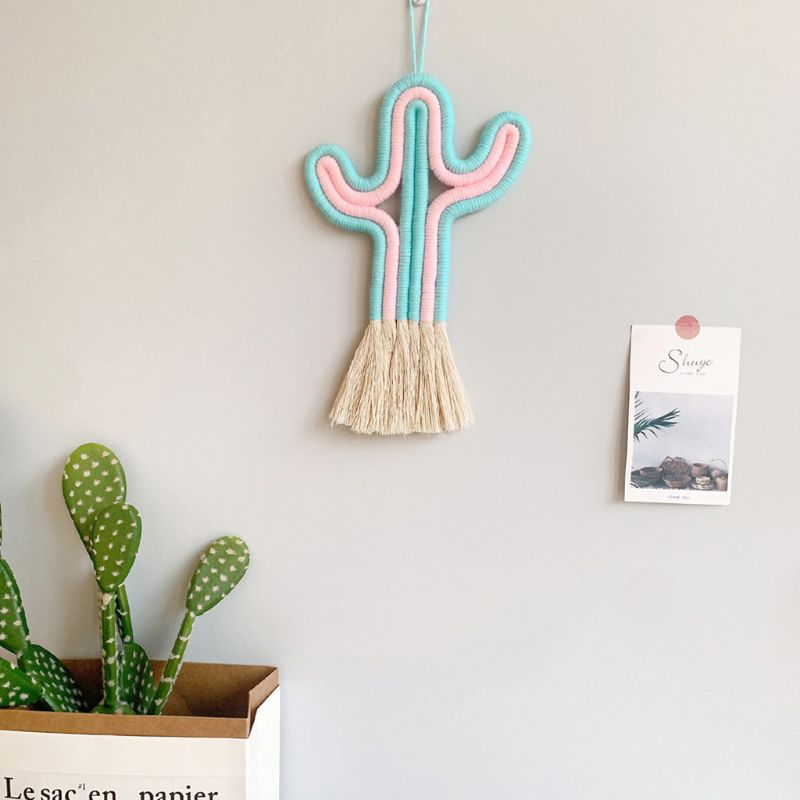 Kaktus hengende dekorasjoner håndlagde veveplanter barnerom vegg hjem ornament