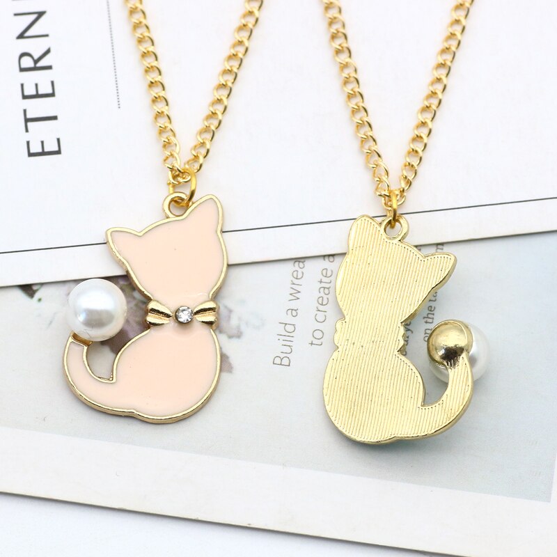 Emaille Kat Parel Staart Kettingen Schattige Animal Choker Ketting Voor Vrouwen Sieraden Colar