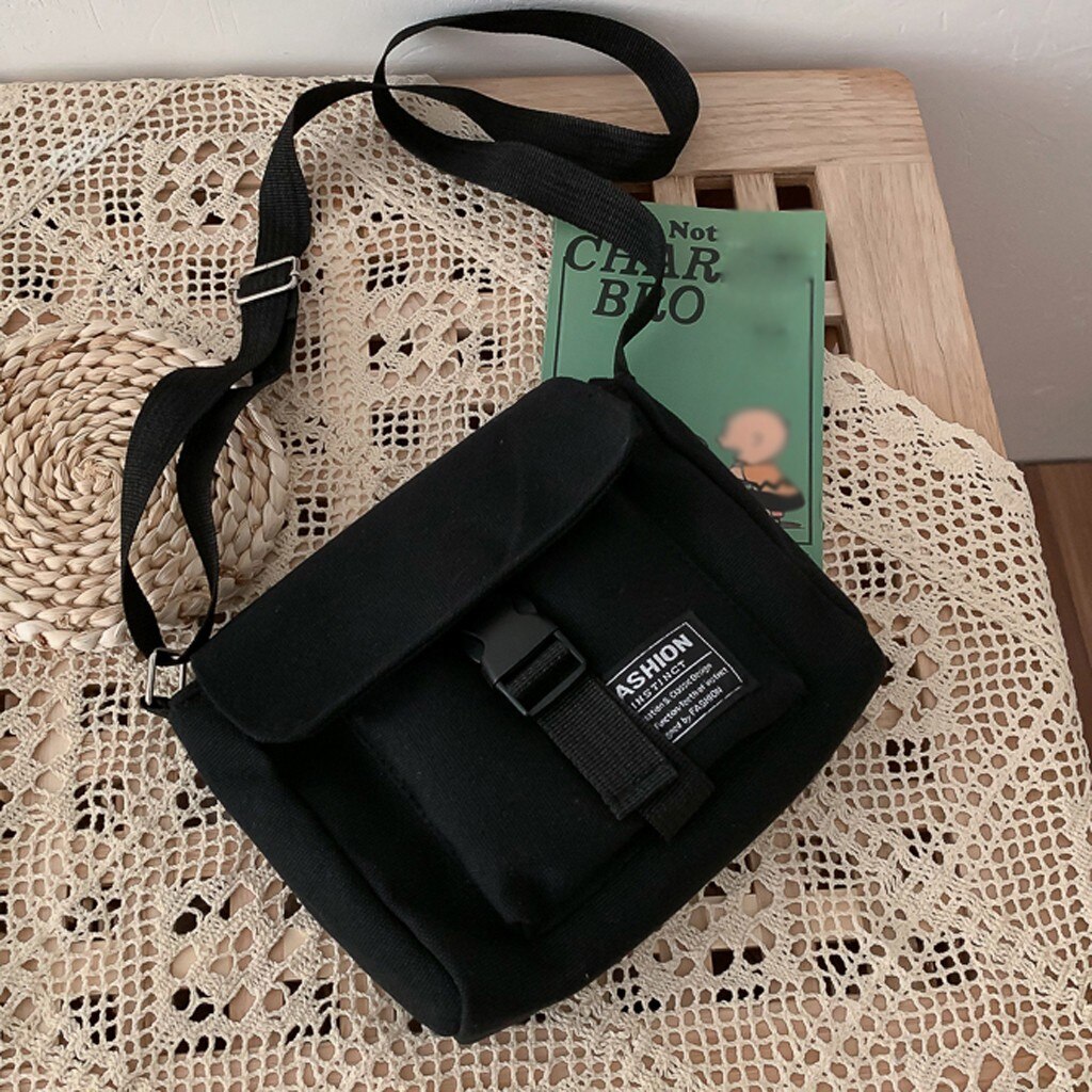 Kvinder skuldertaske ren farve retro ensfarvet stor kapacitet lærred håndtaske skuldertaske sac main femme: Sort