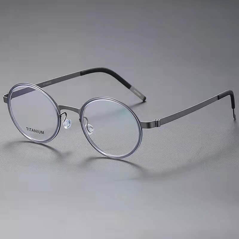 Dänemark Titan Ultraleichte Brille Rahmen Männer Frauen Runde Brillen Schraubenlose Brille Optic Rezept Brillen 9707: Gun Grey