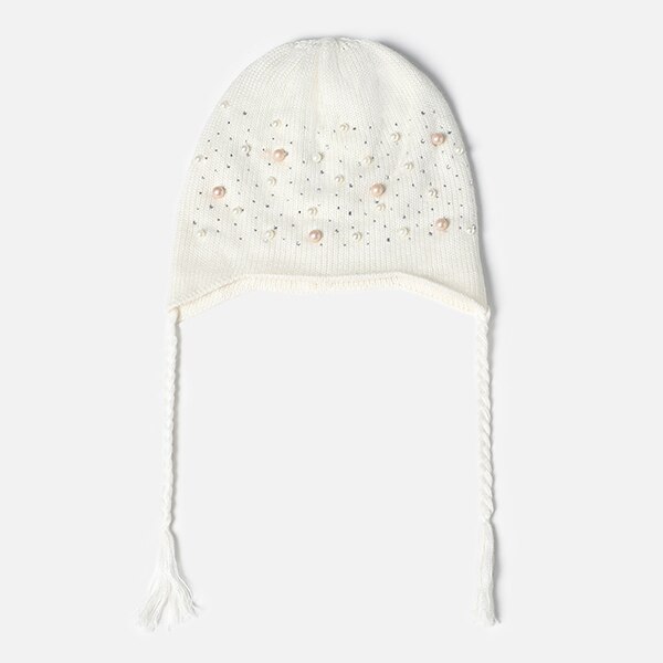 Kinderwintermuts met strass parel muts winter warme wollen uitverkoop gebreide muts kleine vlecht kind schattig meisje baby muts: Wit