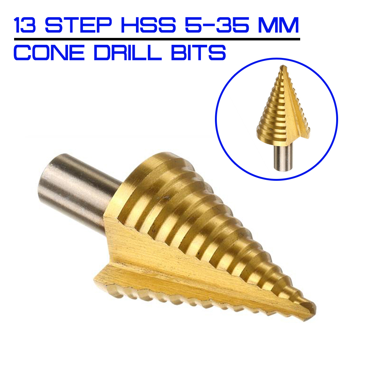 13 Step HSS 5-35 mm Cone Drill Bits Hole Cutter Bit Set Shank Wood Metal Drilling Fluted Edges Step Drill Bit Reamer Triangle