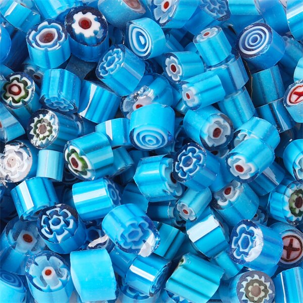 400g/14.11oz Colorful Millefiori Glass Beads Mosaic Tiles Thousand Flower Beads Cylinder Shape DIY Hobbies and Crafts Materials: Sky Blue