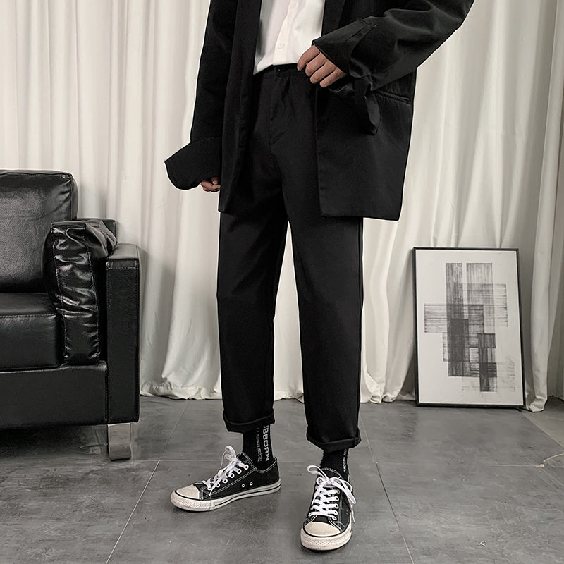 Pantalon coréen pour homme, droite, couleur unie, robe d'affaires, Streetwear sauvage et ample, modèle pantalons décontractés