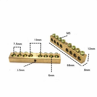 1pcs Copper terminal 6x9 brass zero ground connection row zero ground strip copper strip 8x12: 8X12  8P