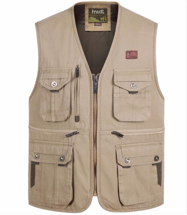 Gilet de photographe en coton multi-poches pour hommes, gilet de randonnée en plein air, gilet de pêche, grande taille, veste sans manches
