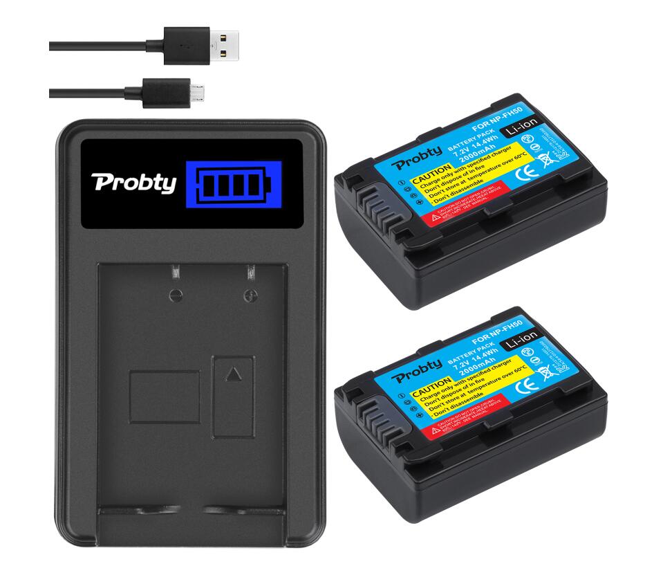 Para sony NP-FH50 NP FH50 de batería de la Cámara LCD + cargador para Sony A230 A330 A290 A380 A390 HDR-TG1E TG3 TG5 TG7 DSC-HX1 DSC-HX200: 2BatteryWithCharger