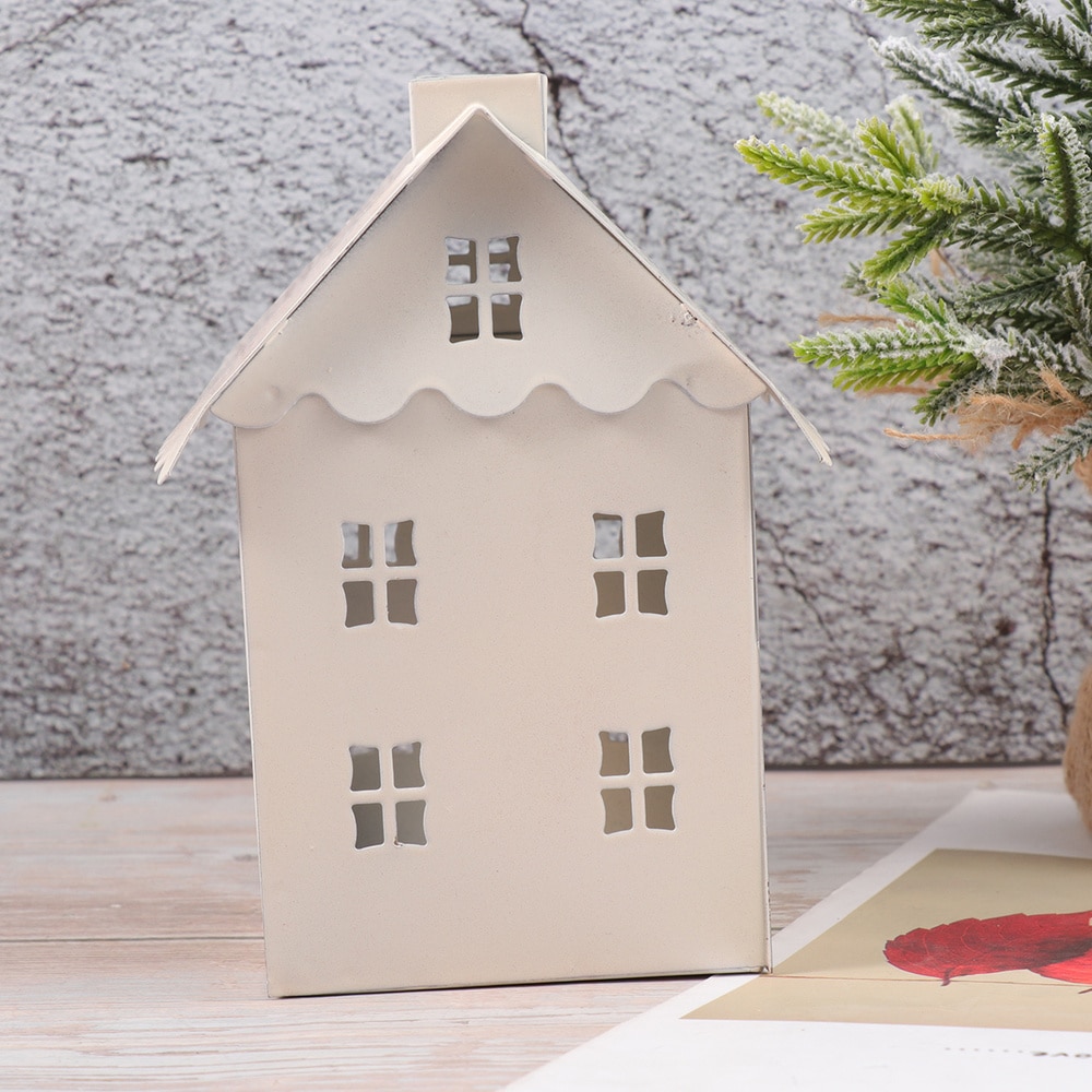 Candlestick White Iron House Shaped Lantern Crafts for Living Room Home Wedding