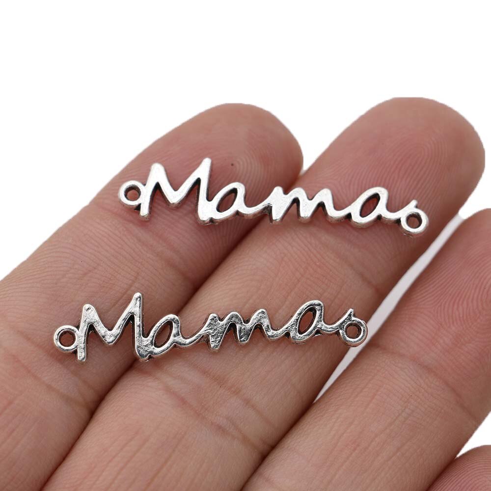 10Pcs Silver Plated Mama Charm Connectors for Jewelry Making Bracelet DIY Craft Necklace Accessories 36mm