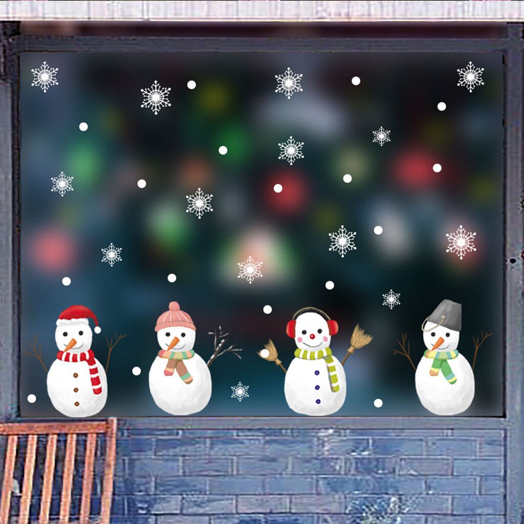 Navidad lindo muñeco de nieve restaurante decoración del centro comercial nieve para ventana pegatinas tipo ventana de pared DIY calcomanía copo de nieve arte de Navidad decoración # f: D