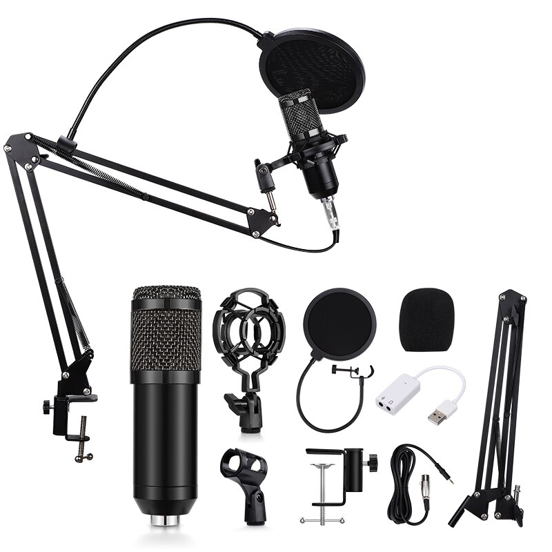 SAMTIAN microphone BM 800 mic studio microphone condenser Stand Vocal Record KTV Karaoke Microphone For PC Computer: Black Mic standard