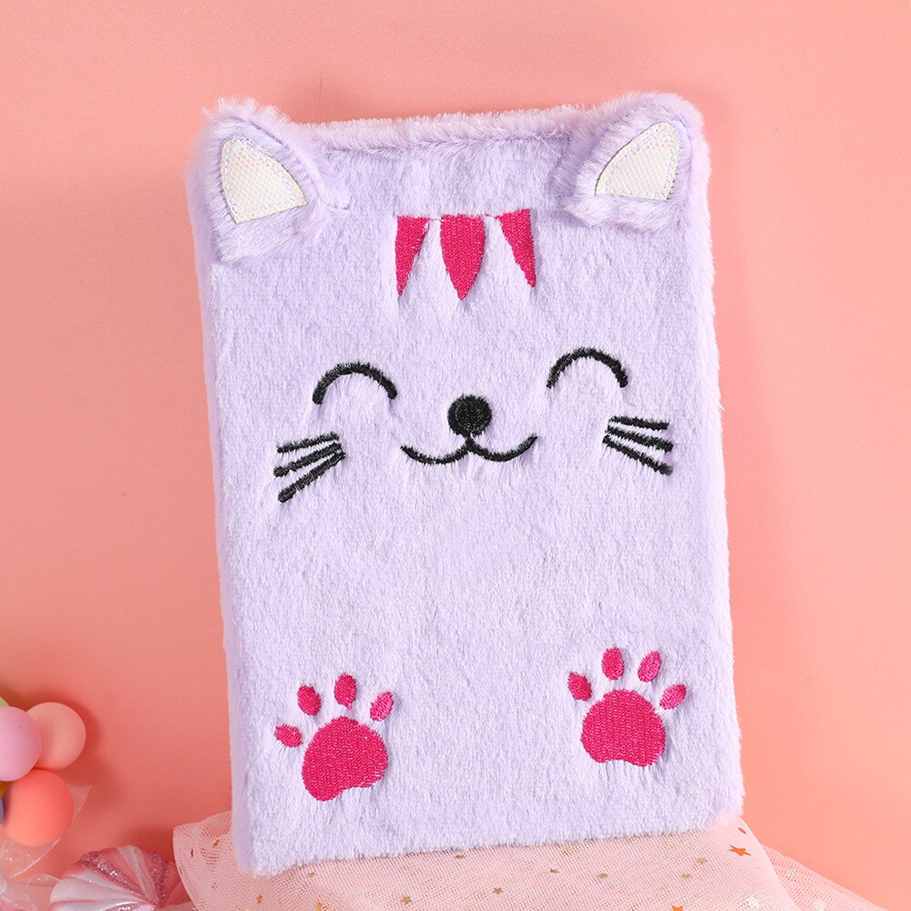 Cute Fur Rabbit Notebook For Kids A5 Diary Notepad Plush Agenda Planner Children Line Daily Note Book School Shetchbook: purplecat