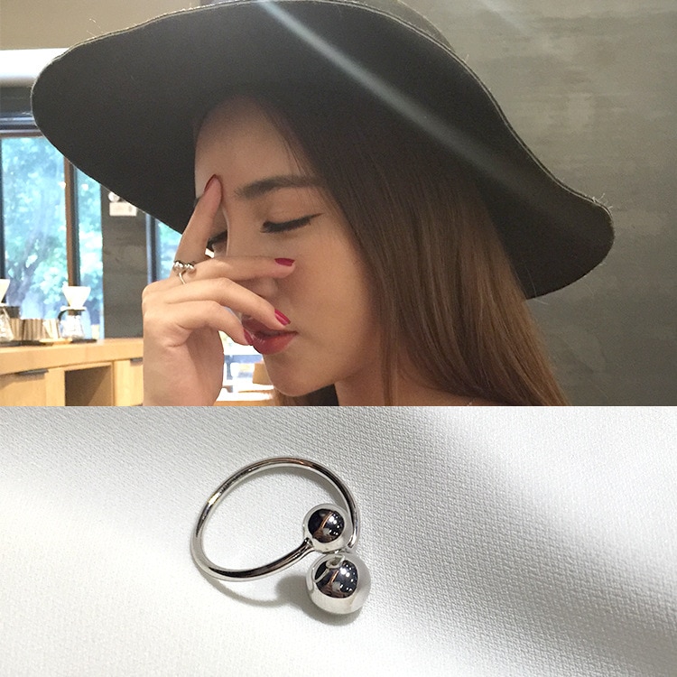 100% 925 sterling zilveren dubbele bolringen voor dames accessoires ringen, trendy opening verstelbare ring bague femme 925 sieraden
