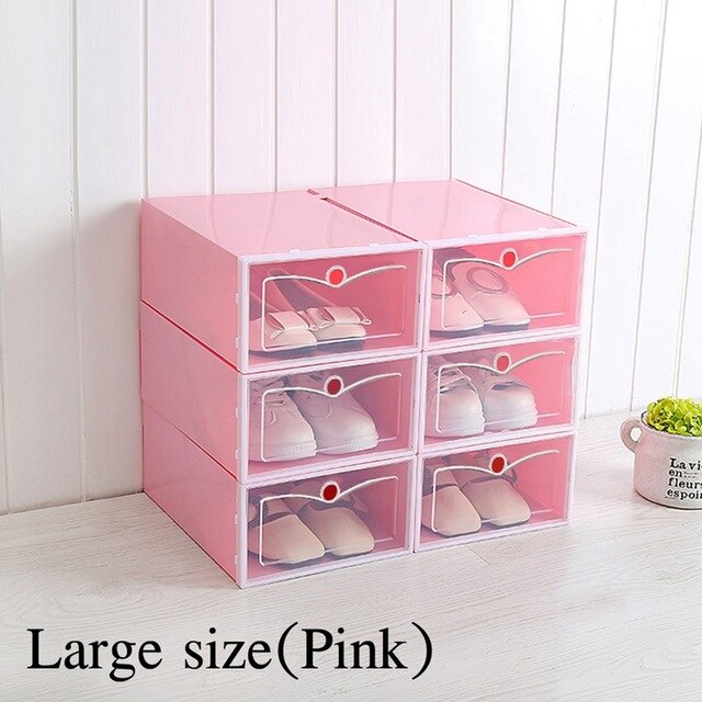 6pcs Flip Shoe Box Transparent Shoe Cabinet Shoe Organizer Shoe Rack Stackable Shoe Cabinets Zapatero Dustproof Shoe Rack: Pink large
