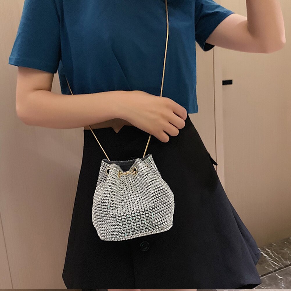 Sac à main en forme de seau pour femmes, nouvelle de soirée, , à bandoulière, plein de strass brillants, Mini sac à épaule