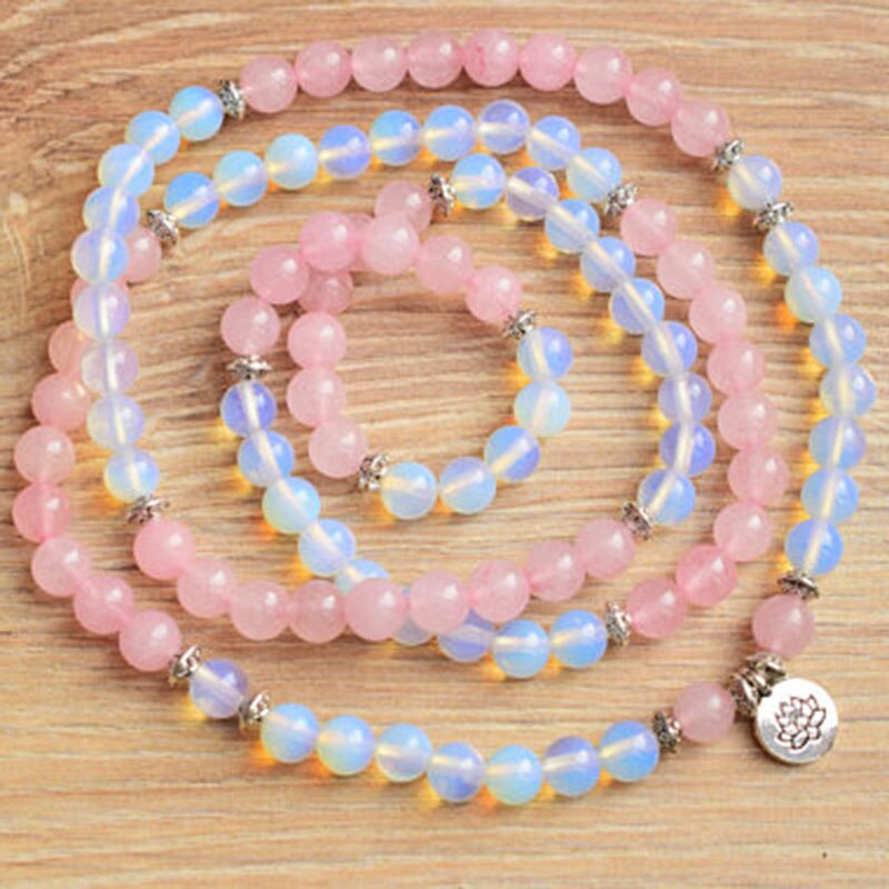 108 Spiritual Stones Natural Ge-mstone Mala Fertility Opalite RoseQuartz Bracelet Womens Wrap OM bracelet lotus mala