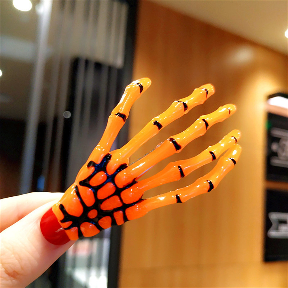 Fermaglio per capelli a mano con scheletro creativo per donna ragazza stile gotico forcina colorata trucco di Halloween copricapo per feste accessori per capelli: Argento