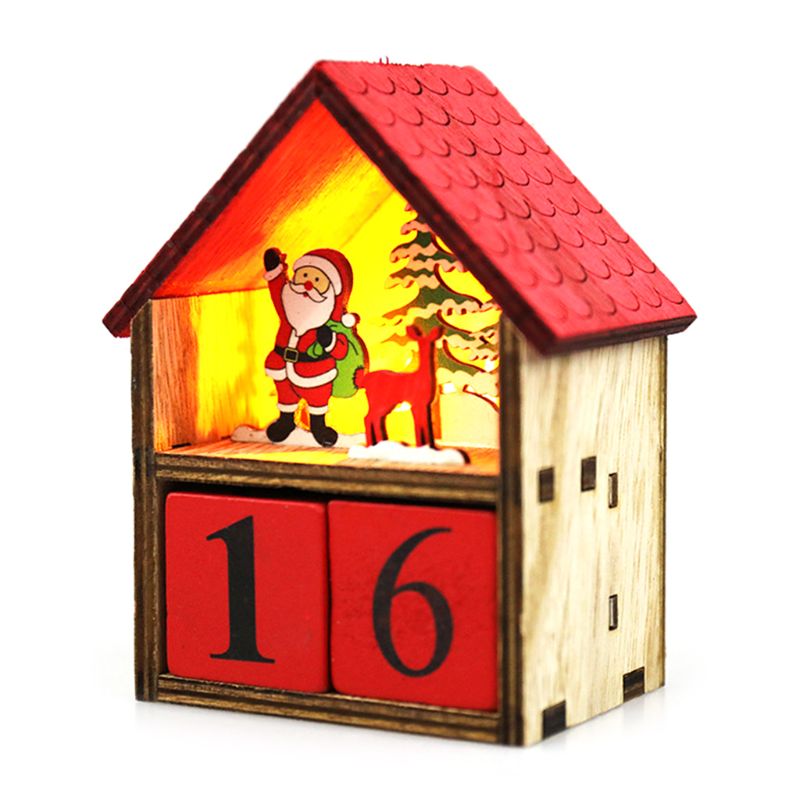 Christmas Wooden House LED Countdown Advent Calendar Santa Claus Snowman Ornament Xmas Festive Decoration: Santa Claus
