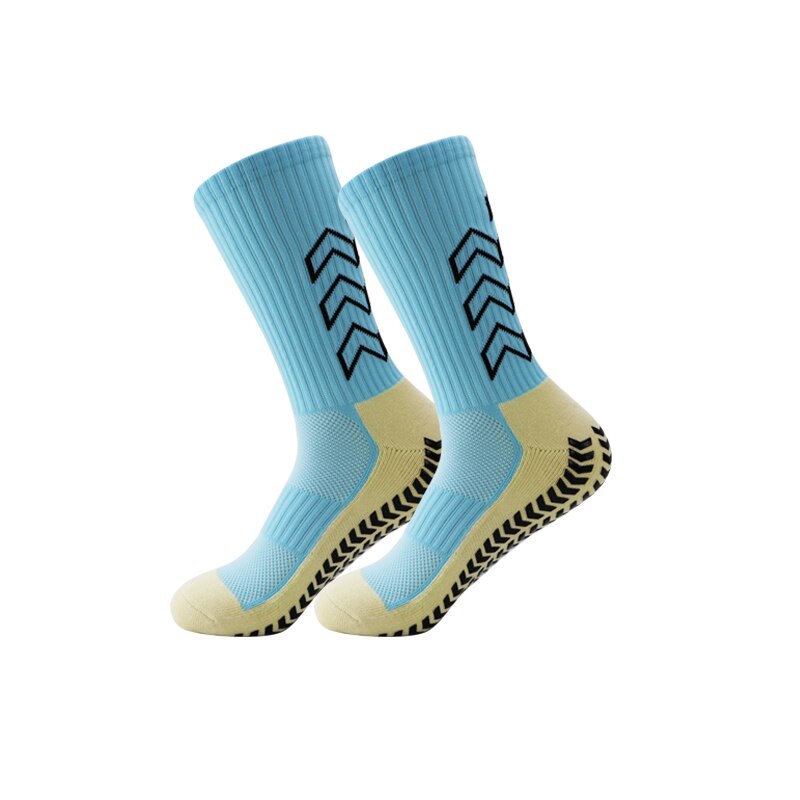 Calcetines de fútbol antideslizantes para hombre y mujer, medias suaves y transpirables de , con fondo grueso, para deportes de fútbol: Azul cielo