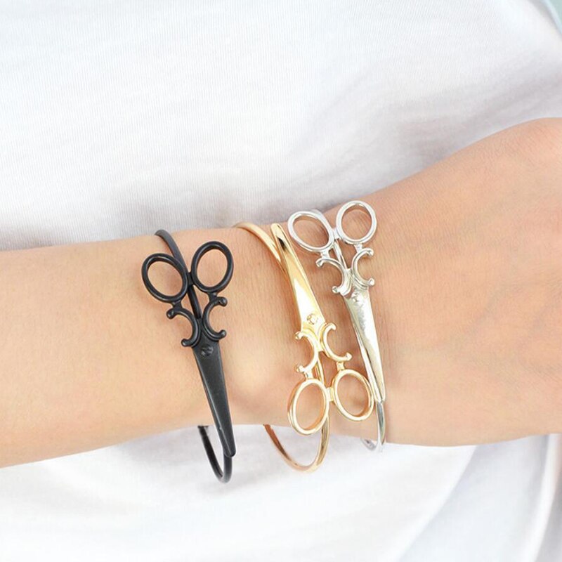 Novo punk tesouras tesoura pulseira cabeleireiro bangle cabelo stylist charme pulseira ajustável novo em jóias acessórios