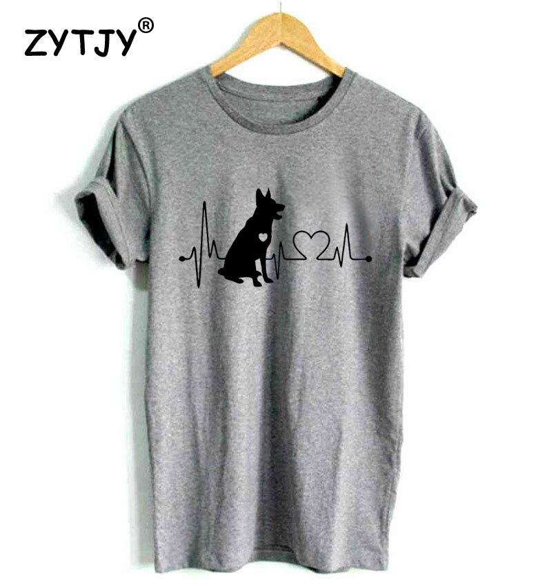 Duitse Herdershond Hartslag Print Vrouwen T-shirt Katoen Casual Funny Shirt Voor Lady Top Tee Tumblr Hipster -77: GRAY / Xxl