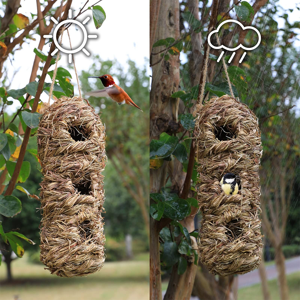 Natural Bird Hut For Outside Hand-Woven Roosting Nest Bird Hut For Yard Decoration Hummingbird House Bird Nest