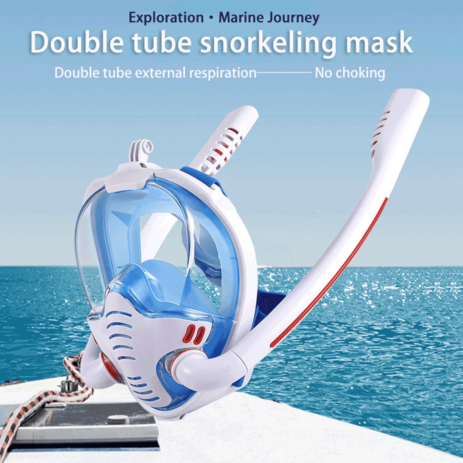 Full Face Snorkel Mask - 180° View - Anti-Fog - Anti-Leak - Foldable for Swimming: White L