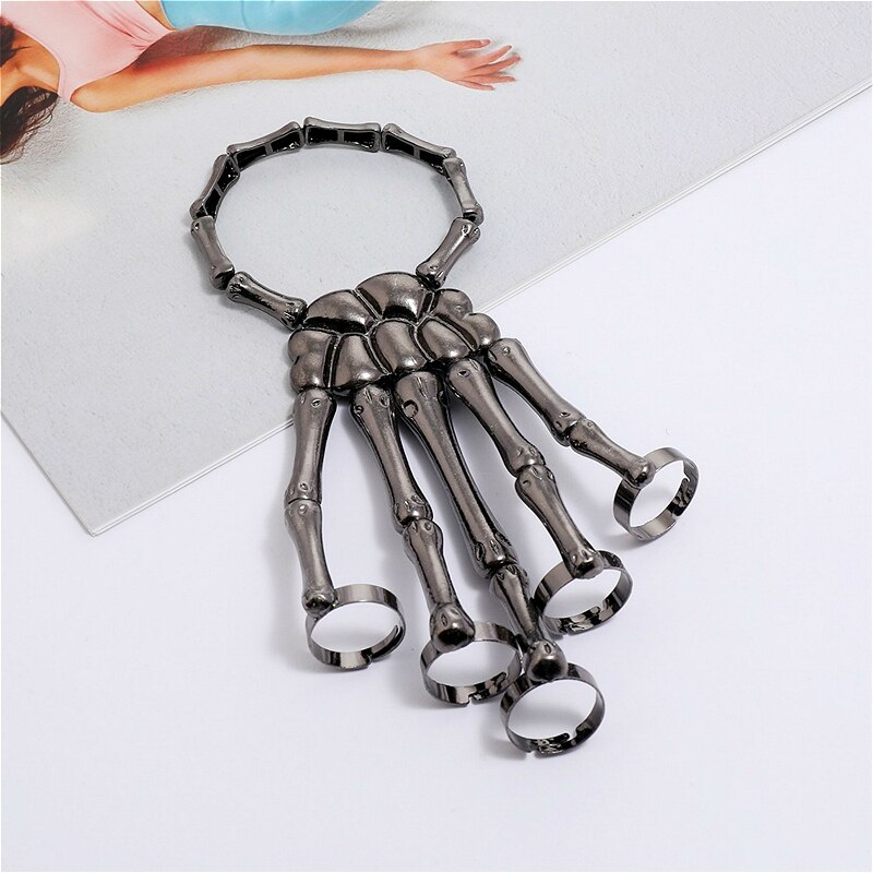 Halloween para mulher gótico punk mão schedel esqueleto elasticidade ajustável pulseira femme acessórios de festa pulseiras: Black