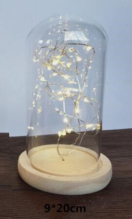 Diameter = 9cm glazen koepel houten basis met lichtgevende kronkelende decoratie voor thuis glazen koepel bruiloft decoratie: H20cm- draads houtblokbasis