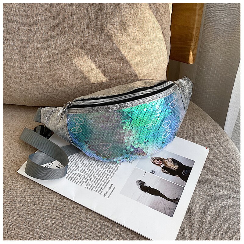 Sequin Waist Bag Women Glitter Fanny Pack for Girls Belt Bag Ladies Colorful Hip Bum Pouch Crossbody Chest with Adjustable Strap: Color Green