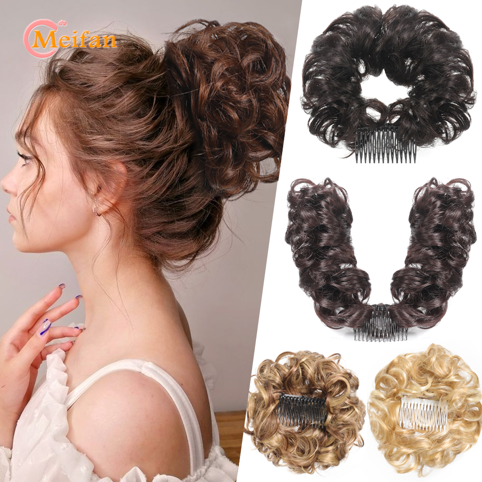 Messy Hair Bun Synthetic Curly Hair Piece Side Comb Clip in Hairtail Extension Short Natural Versatile Adjustable Hairpieces