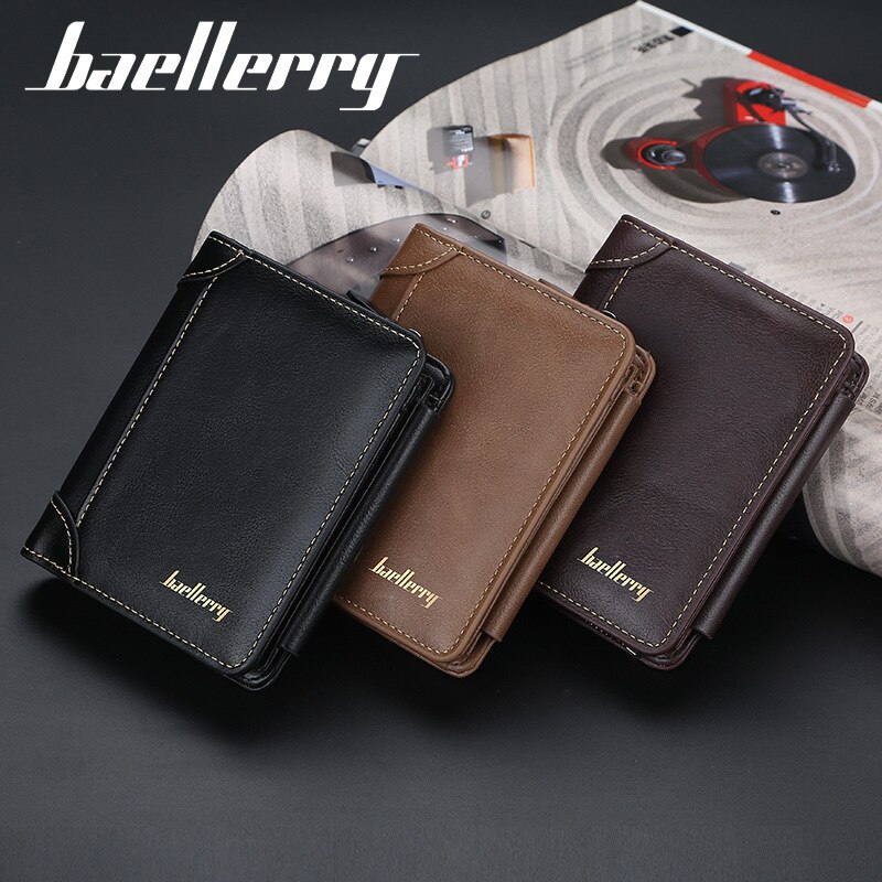 Cartera para hombre, versión coreana, billetera corta con cremallera Vertical y tres pliegues con hebilla de cambio