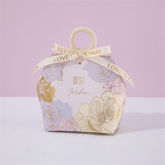 Creatieve Bruiloft Houten Ring Bruiloft Bonbondoos Bruiloft Beloning Snoep Zak Snoep Geschenkdoos Verpakking Doos Kartonnen Doos Lege Doos: Purple