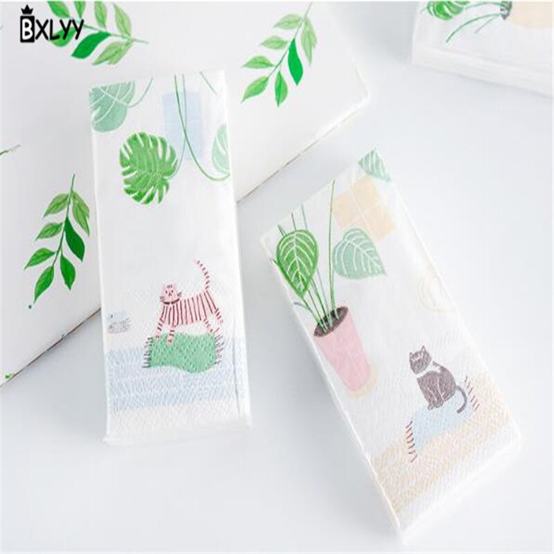 BXLYY 2pc Cartoon Plant Kat Wegwerp Papieren Handdoek Drie-layer Printing Zakdoek Papier Party Decoratie Christmas.85z