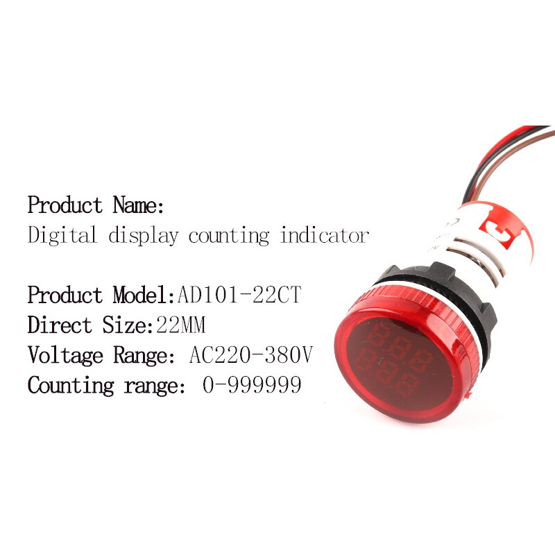 Mini compteur numérique Led rond carré 22MM 6 chiffres 0-999999 AC 220V-380V, compteur de Signal électronique: CT Round Red